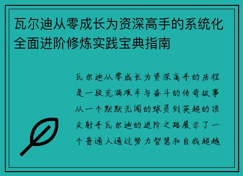 瓦尔迪从零成长为资深高手的系统化全面进阶修炼实践宝典指南 瓦尔迪从零成长为资深高手的系统化全面进阶修炼实践宝典指南
