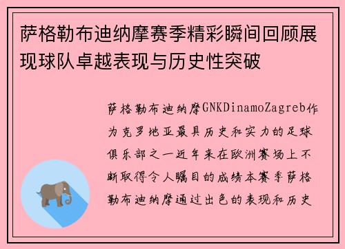 萨格勒布迪纳摩赛季精彩瞬间回顾展现球队卓越表现与历史性突破